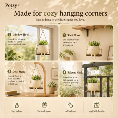 Potzy planter details - adorable smile dangling legs swing seat easy hang ropes
