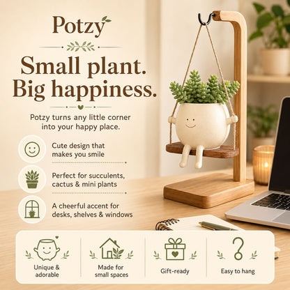 Potzy small plant big happiness - unique gift ready hanging planter for any space